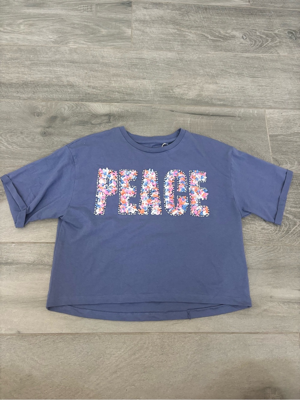 Jessica Simpson Blue Short Sleeve 'PEACE' Floral Graphic Tee